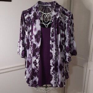 Susan Graver Purple and White Floral Blouse